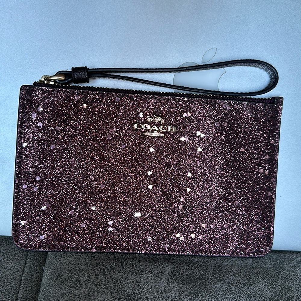 Coach - Small Wristlet with Glitter Heart Printed Oxblood Red F22705 - Used ONCE